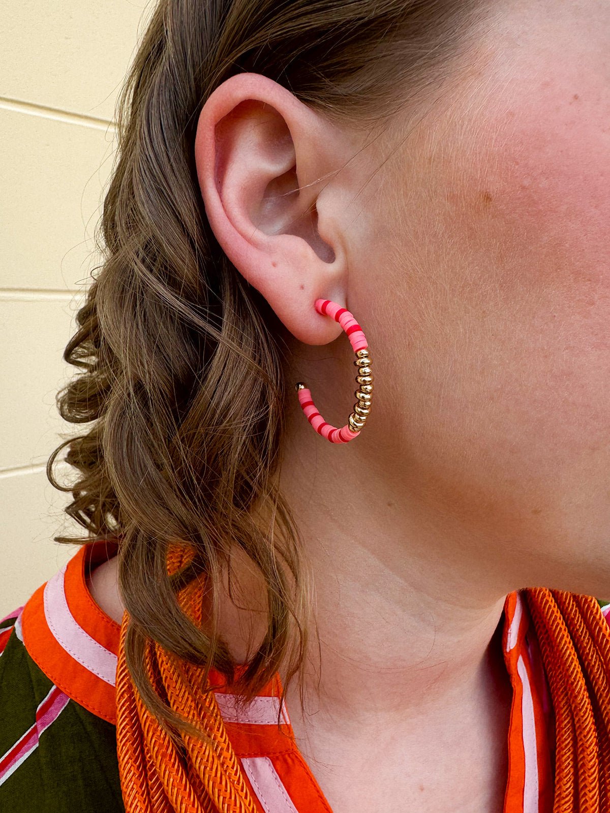 Metal Ball Heishi Beaded Hoop Earrings - The Pink Pineapple 850
