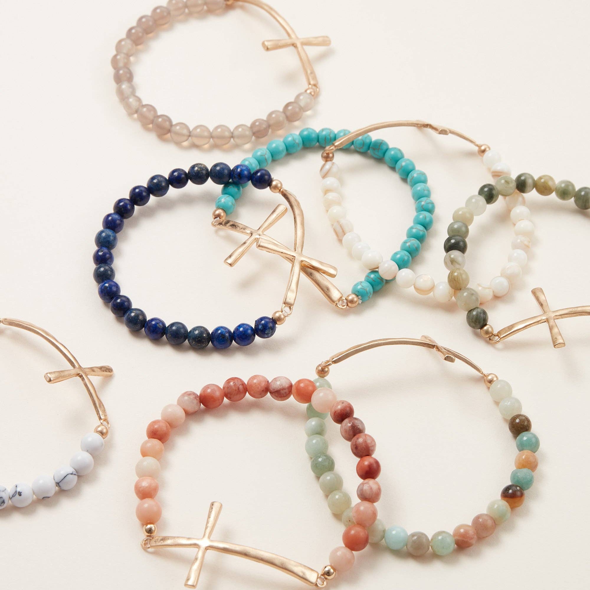 Metal Cross Pendant Natural Stone Bracelet - The Pink Pineapple 850