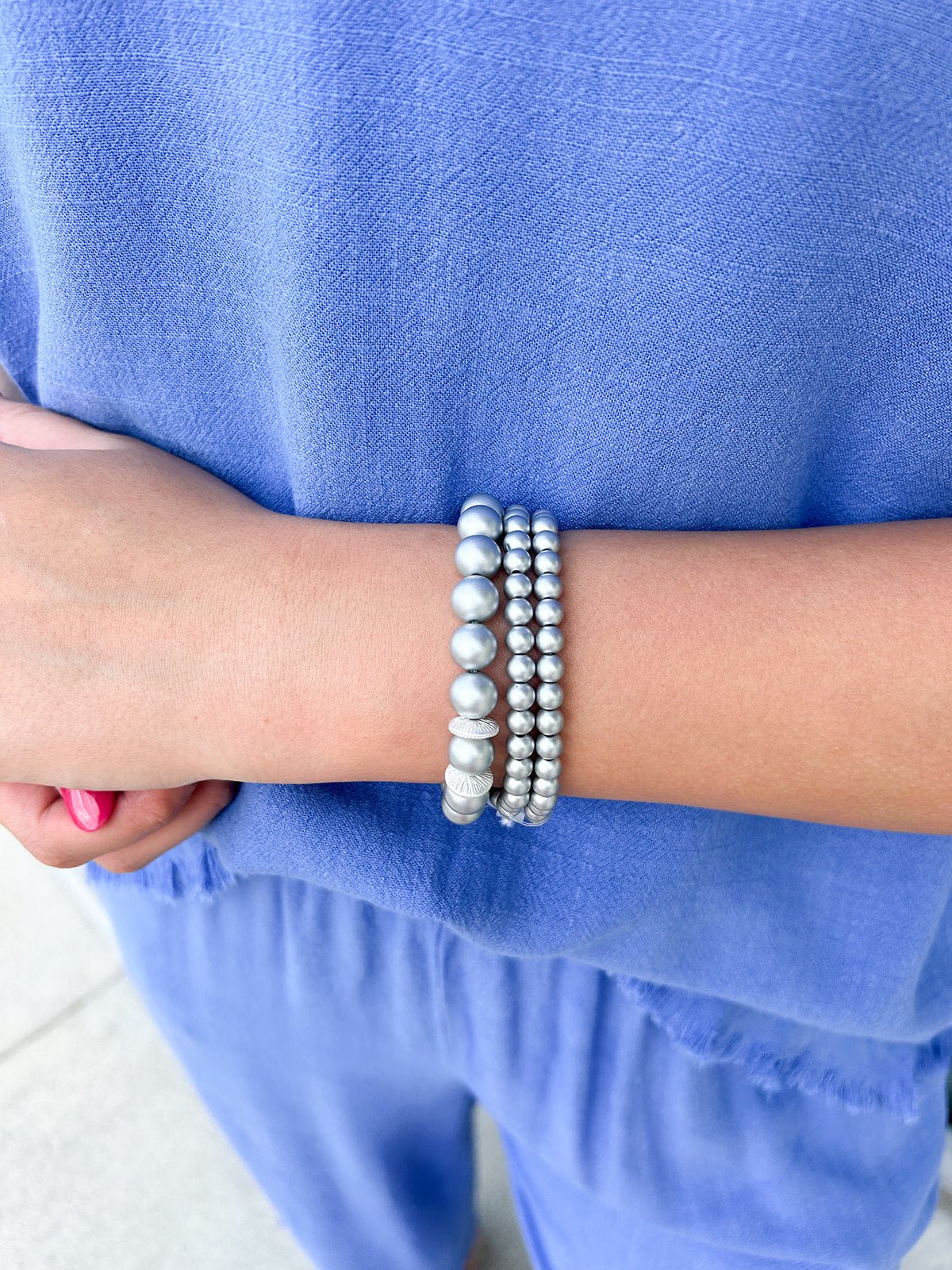 Metallic Stretch Beaded Bracelet Set - The Pink Pineapple 850