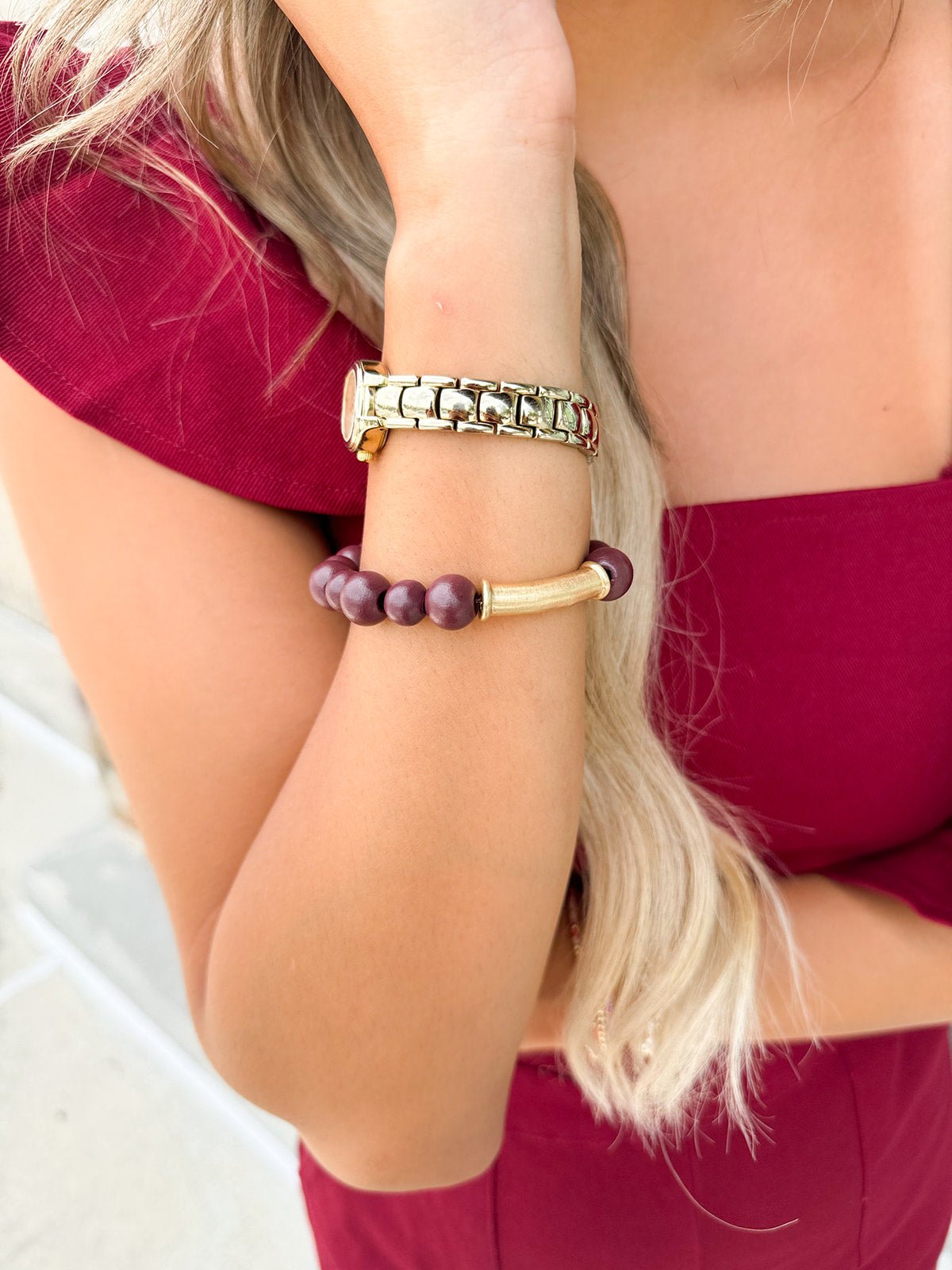 Michelle McDowell Karina Garnet & Gold Bracelet - The Pink Pineapple 850