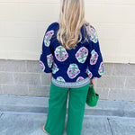 Midnight Bloom Ruffle Neck Top - The Pink Pineapple 850