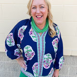 Midnight Bloom Ruffle Neck Top - The Pink Pineapple 850