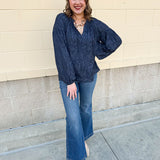 Midnight Breeze Split Neck Blouse - The Pink Pineapple 850