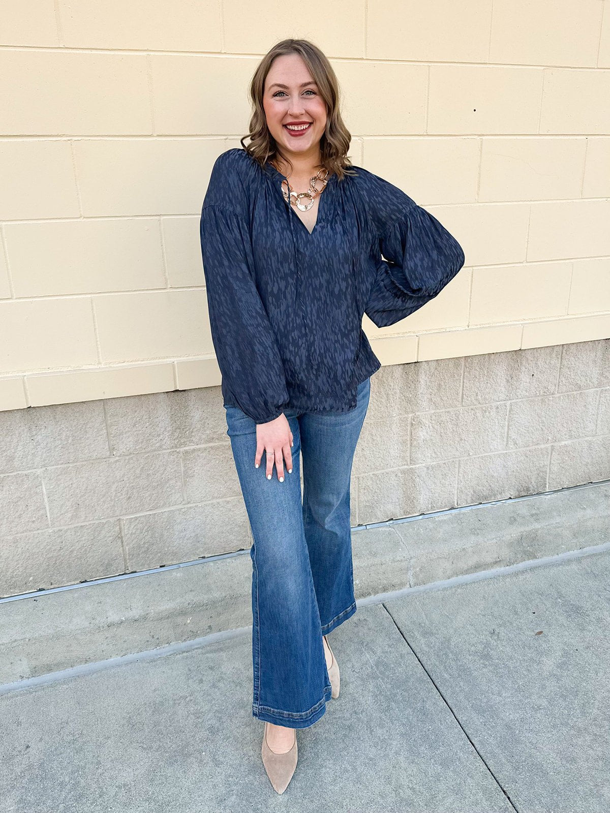 Midnight Breeze Split Neck Blouse - The Pink Pineapple 850