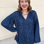 Midnight Breeze Split Neck Blouse - The Pink Pineapple 850