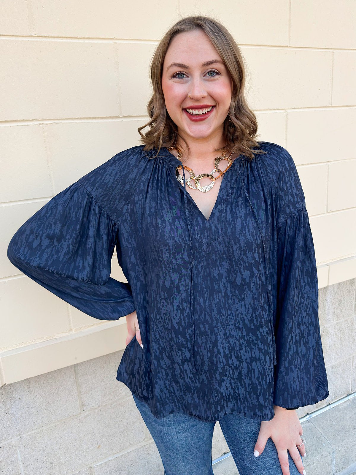 Midnight Breeze Split Neck Blouse - The Pink Pineapple 850