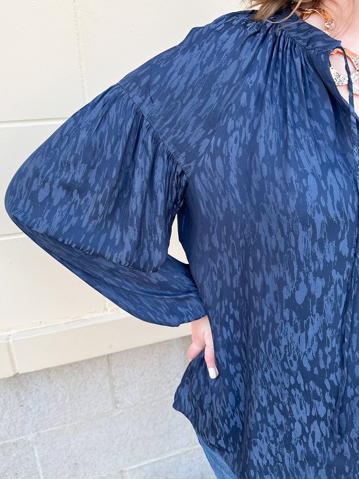 Midnight Breeze Split Neck Blouse - The Pink Pineapple 850