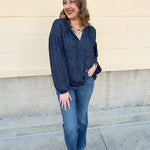 Midnight Breeze Split Neck Blouse - The Pink Pineapple 850