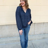 Midnight Breeze Split Neck Blouse - The Pink Pineapple 850