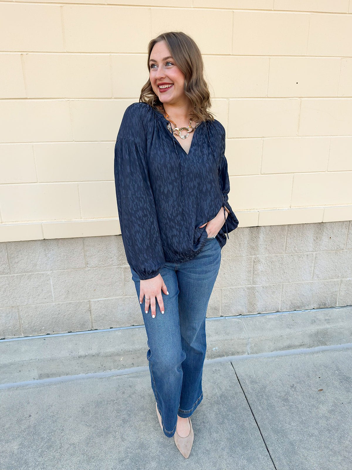 Midnight Breeze Split Neck Blouse - The Pink Pineapple 850