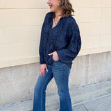 Midnight Breeze Split Neck Blouse - The Pink Pineapple 850