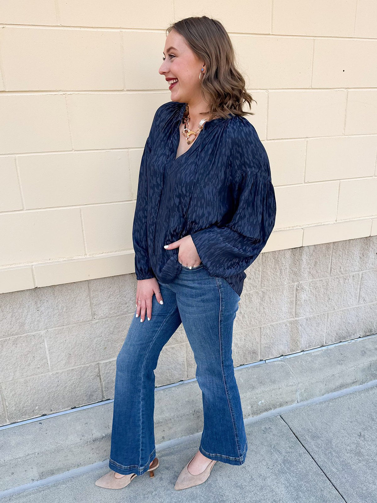 Midnight Breeze Split Neck Blouse - The Pink Pineapple 850