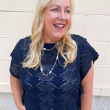 Midnight Charm Clip Dot Crochet Sweater - The Pink Pineapple 850