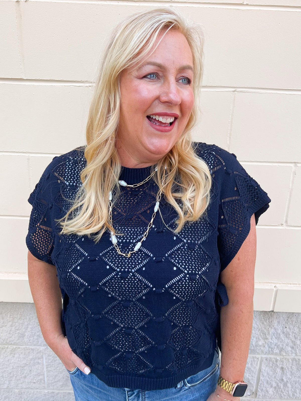 Midnight Charm Clip Dot Crochet Sweater - The Pink Pineapple 850