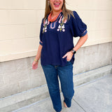 Midnight Floral V-Neck Puff Sleeve Blouse - The Pink Pineapple 850