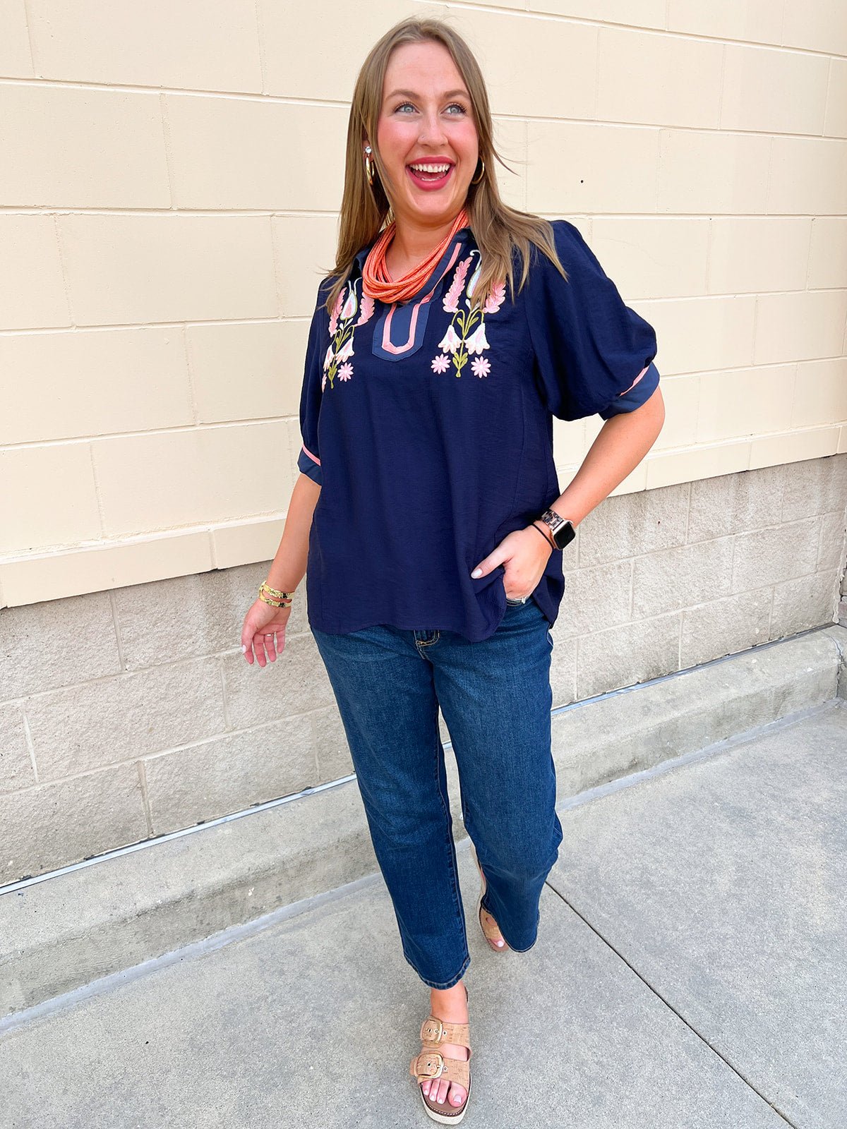 Midnight Floral V-Neck Puff Sleeve Blouse - The Pink Pineapple 850