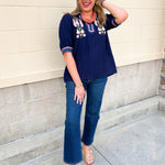 Midnight Floral V-Neck Puff Sleeve Blouse - The Pink Pineapple 850