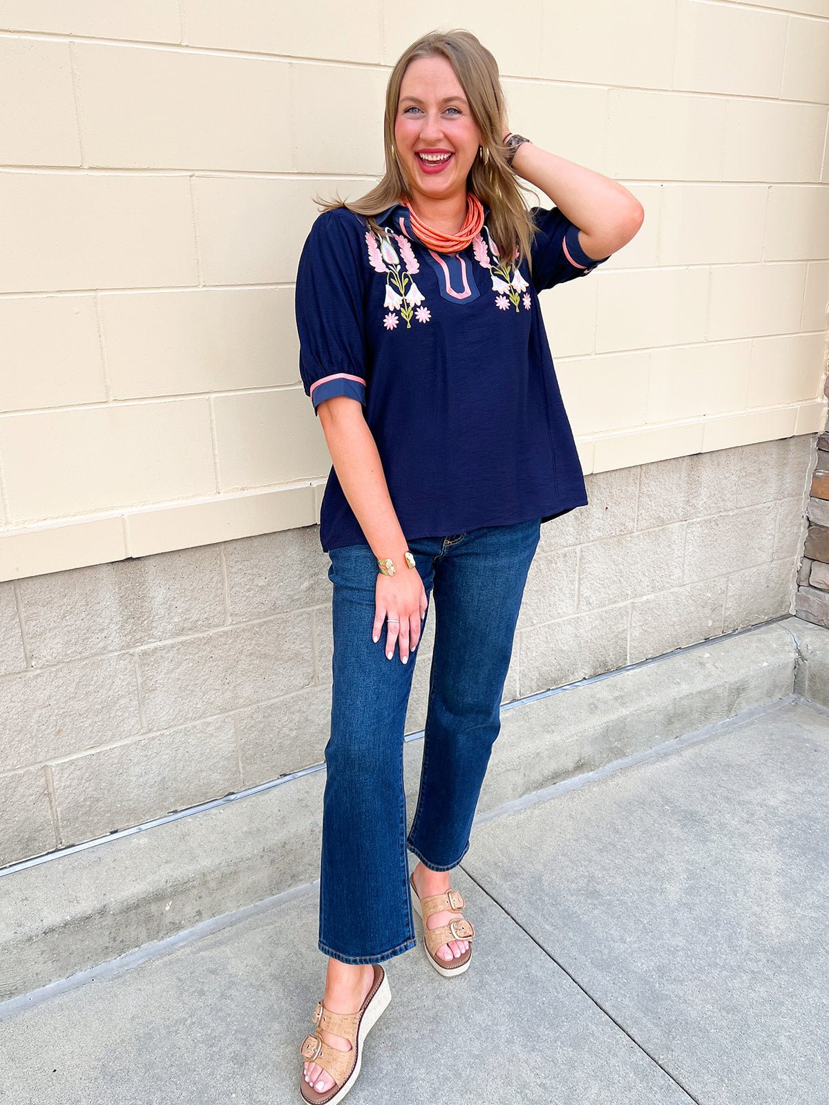 Midnight Floral V-Neck Puff Sleeve Blouse - The Pink Pineapple 850