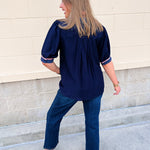Midnight Floral V-Neck Puff Sleeve Blouse - The Pink Pineapple 850