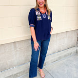 Midnight Floral V-Neck Puff Sleeve Blouse - The Pink Pineapple 850