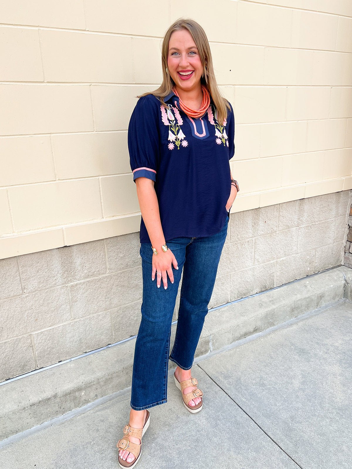 Midnight Floral V-Neck Puff Sleeve Blouse - The Pink Pineapple 850