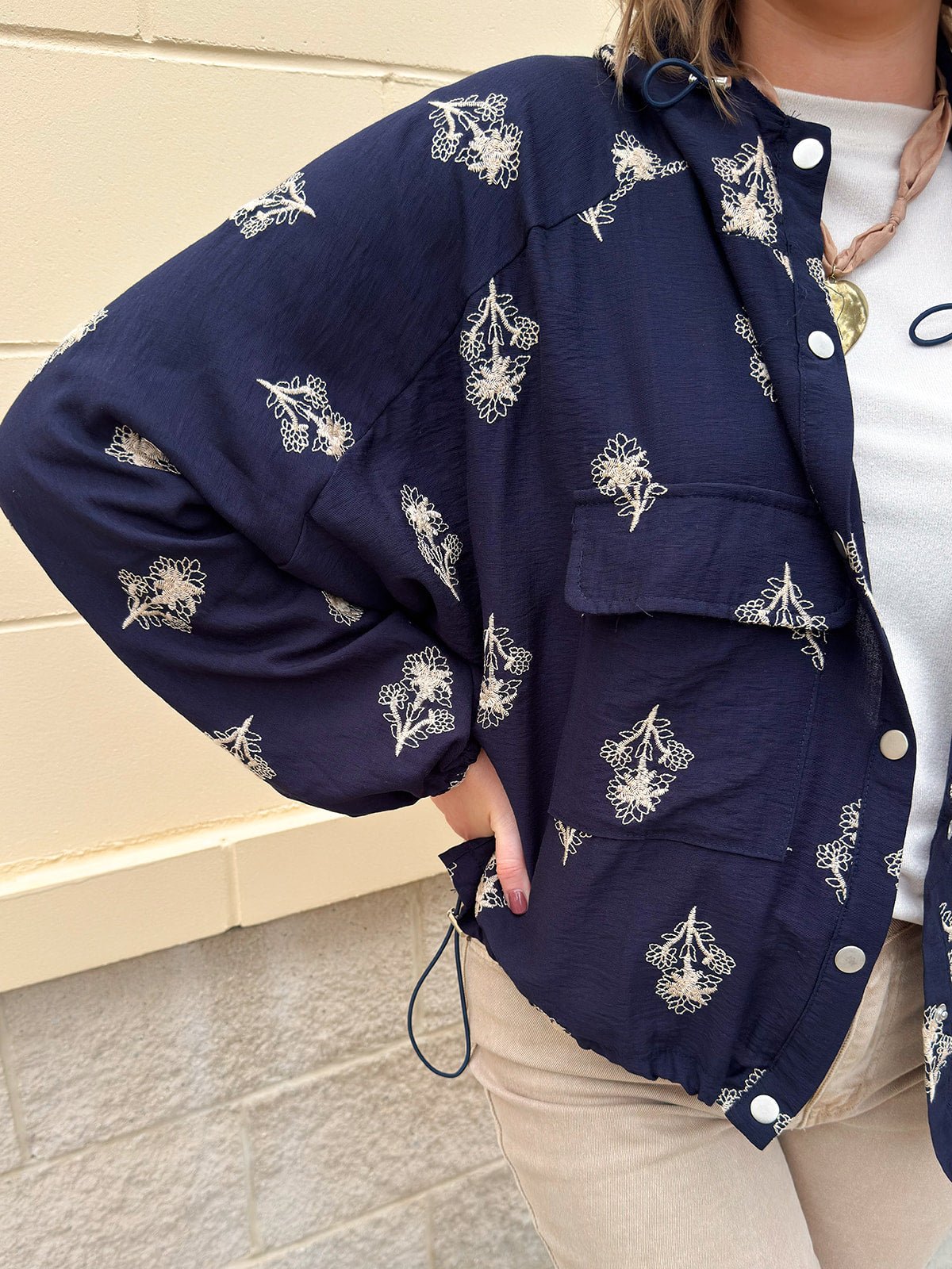 Midnight Flowers Long Sleeve Jacket Top - The Pink Pineapple 850