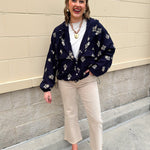 Midnight Flowers Long Sleeve Jacket Top - The Pink Pineapple 850