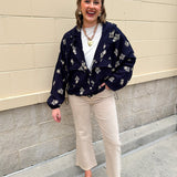 Midnight Flowers Long Sleeve Jacket Top - The Pink Pineapple 850