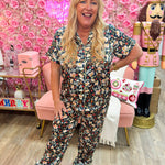 Midnight Garden Satin Pajama Top - The Pink Pineapple 850