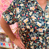 Midnight Garden Satin Pajama Top - The Pink Pineapple 850