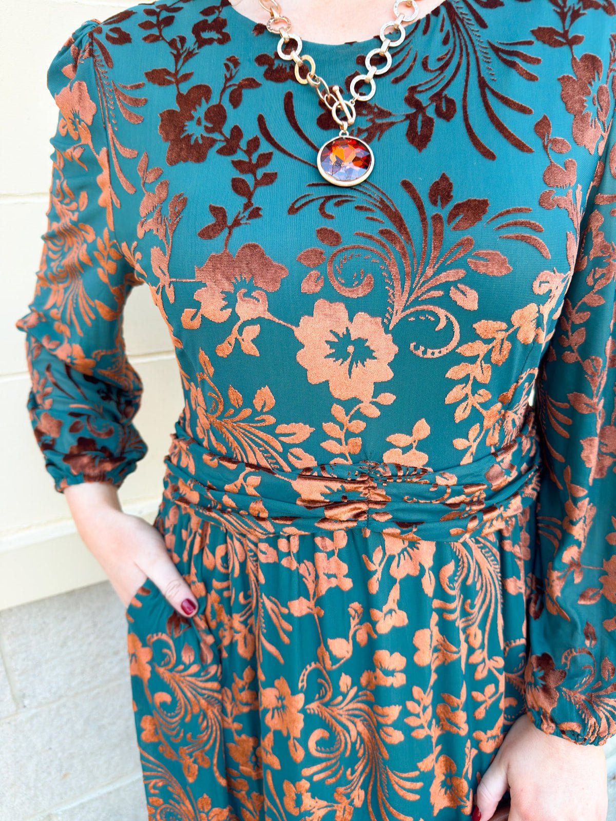 Midnight Garden Velvet Jacquard Midi Dress - The Pink Pineapple 850