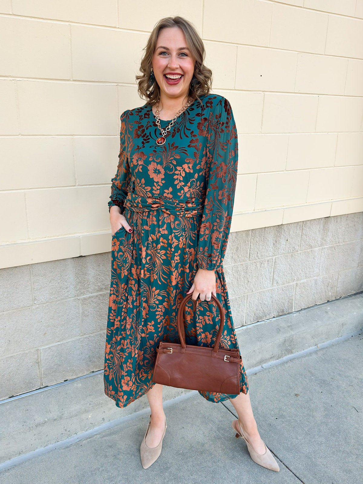 Midnight Garden Velvet Jacquard Midi Dress - The Pink Pineapple 850