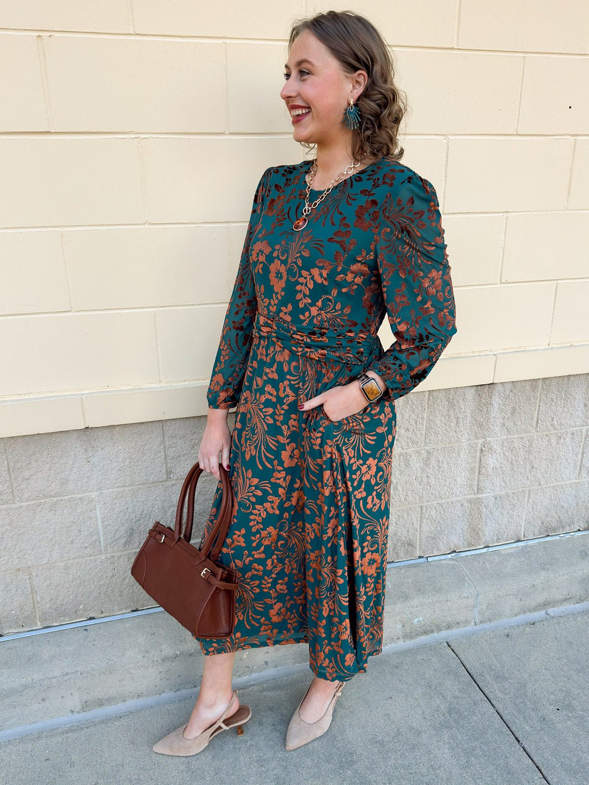 Midnight Garden Velvet Jacquard Midi Dress - The Pink Pineapple 850