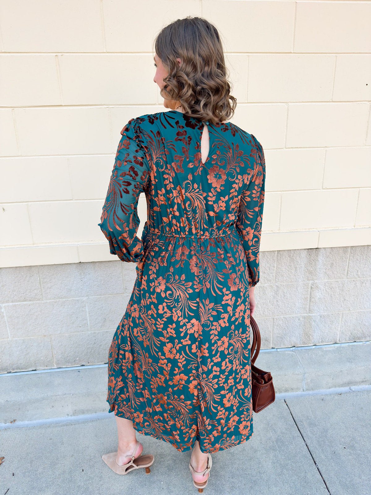 Midnight Garden Velvet Jacquard Midi Dress - The Pink Pineapple 850