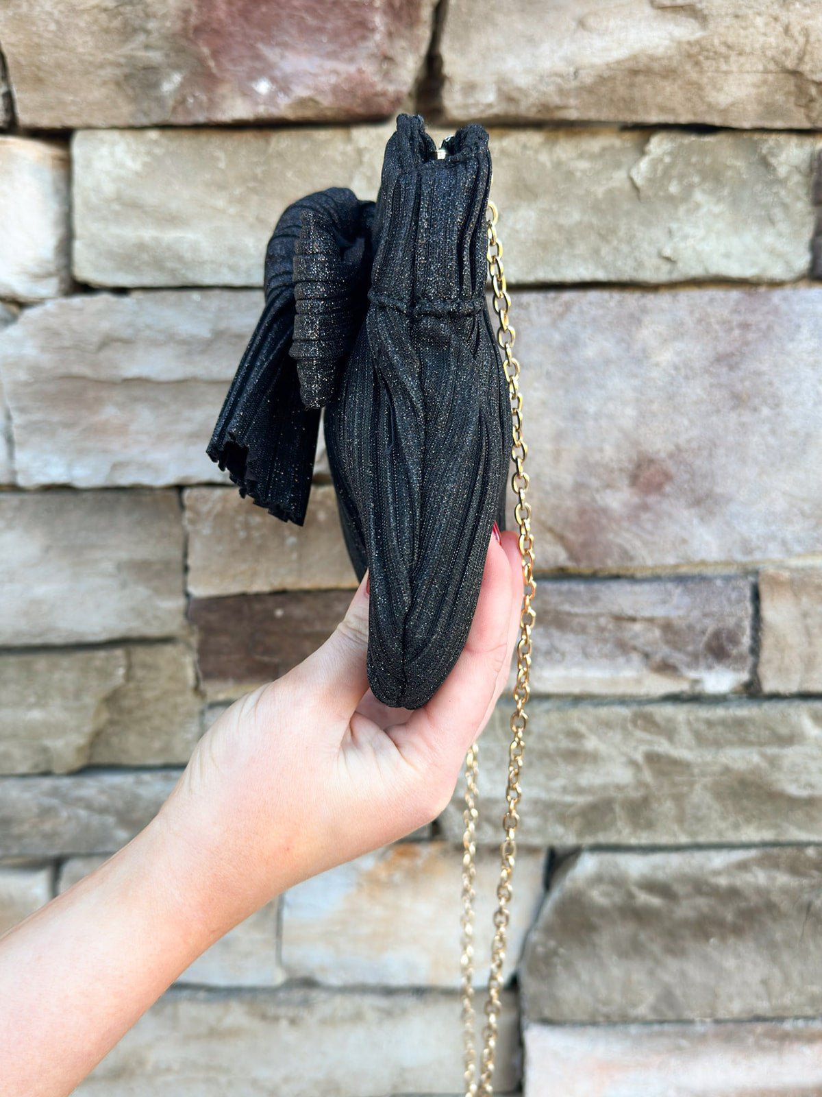 Midnight Glam Pleated Bow Clutch - The Pink Pineapple 850