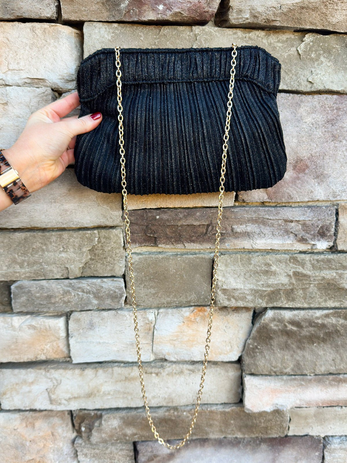 Midnight Glam Pleated Bow Clutch - The Pink Pineapple 850