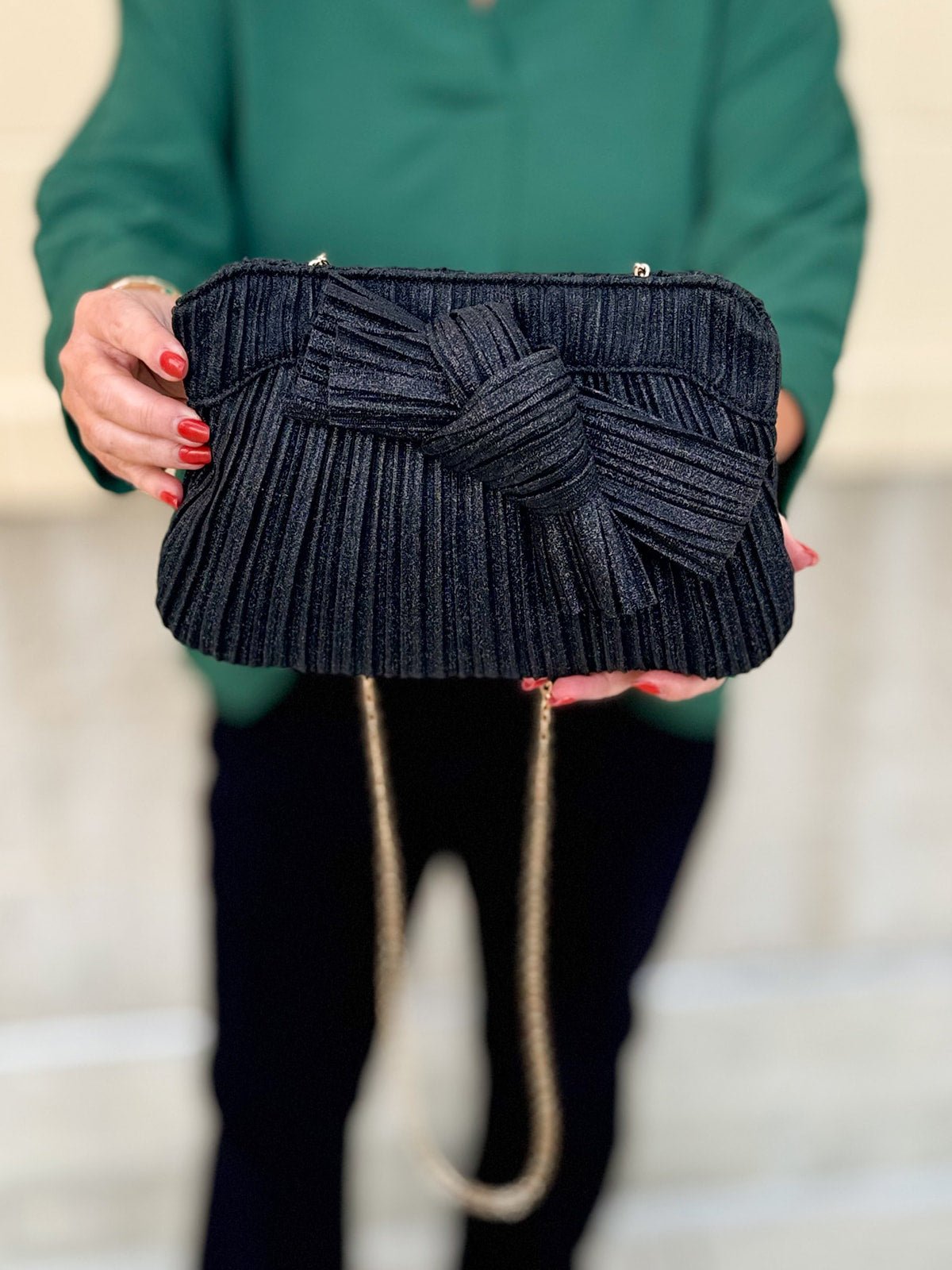 Midnight Glam Pleated Bow Clutch - The Pink Pineapple 850
