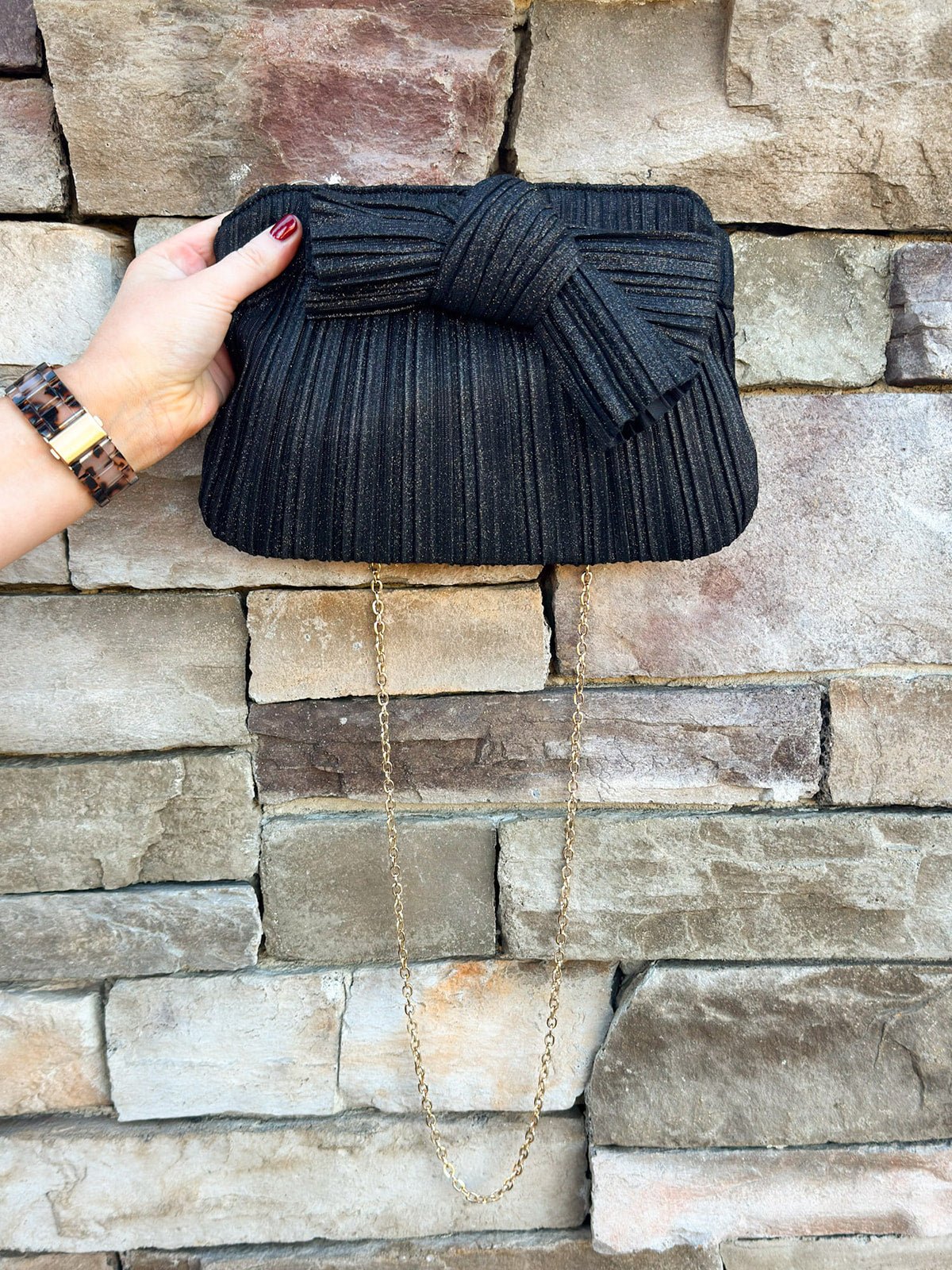 Midnight Glam Pleated Bow Clutch - The Pink Pineapple 850