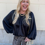 Midnight Glow Shimmer Balloon Sleeve Top - The Pink Pineapple 850