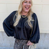 Midnight Glow Shimmer Balloon Sleeve Top - The Pink Pineapple 850