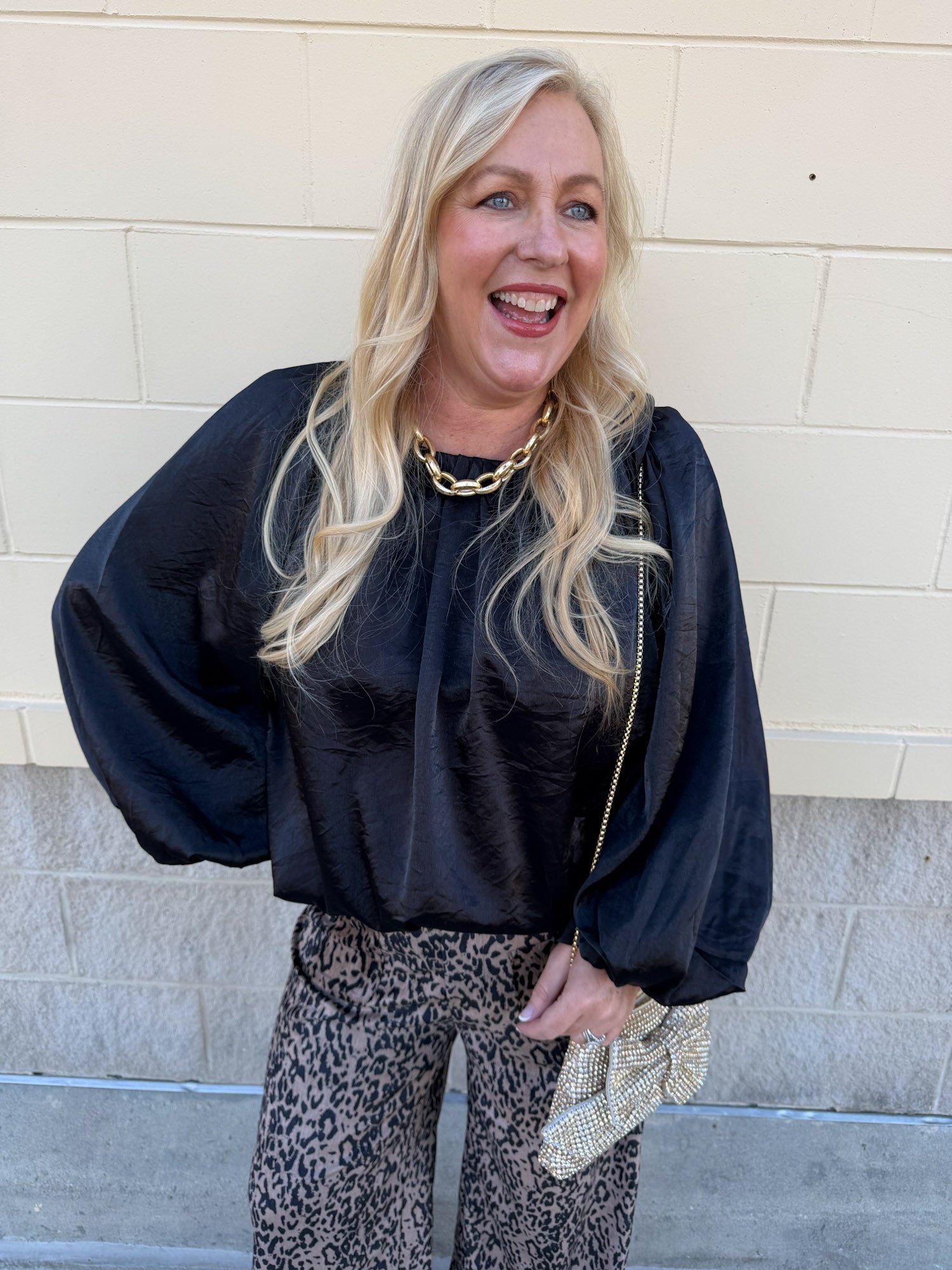 Midnight Glow Shimmer Balloon Sleeve Top - The Pink Pineapple 850