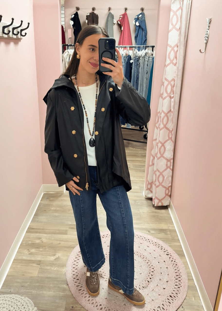 Midnight Luxe Zip - Off Hood Rain Jacket - The Pink Pineapple 850