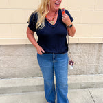 Midnight Muse Knit V-Neck Top - The Pink Pineapple 850
