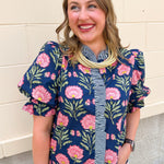 Midnight Petal Puff Ruffle Blouse - The Pink Pineapple 850