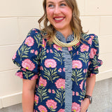 Midnight Petal Puff Ruffle Blouse - The Pink Pineapple 850
