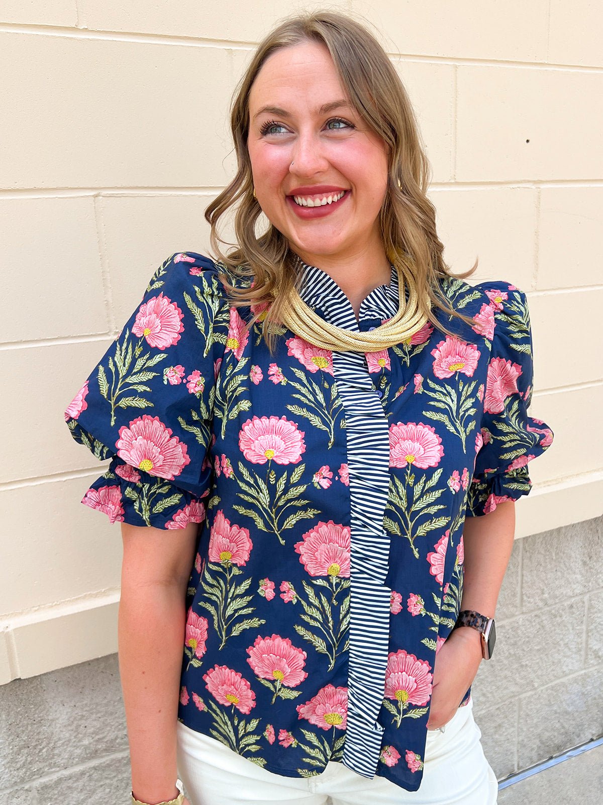 Midnight Petal Puff Ruffle Blouse - The Pink Pineapple 850