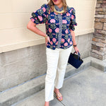 Midnight Petal Puff Ruffle Blouse - The Pink Pineapple 850