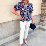Midnight Petal Puff Ruffle Blouse - The Pink Pineapple 850