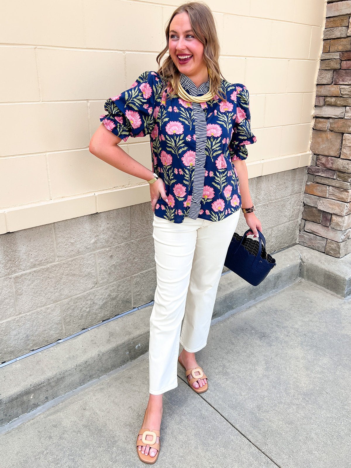 Midnight Petal Puff Ruffle Blouse - The Pink Pineapple 850