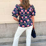 Midnight Petal Puff Ruffle Blouse - The Pink Pineapple 850